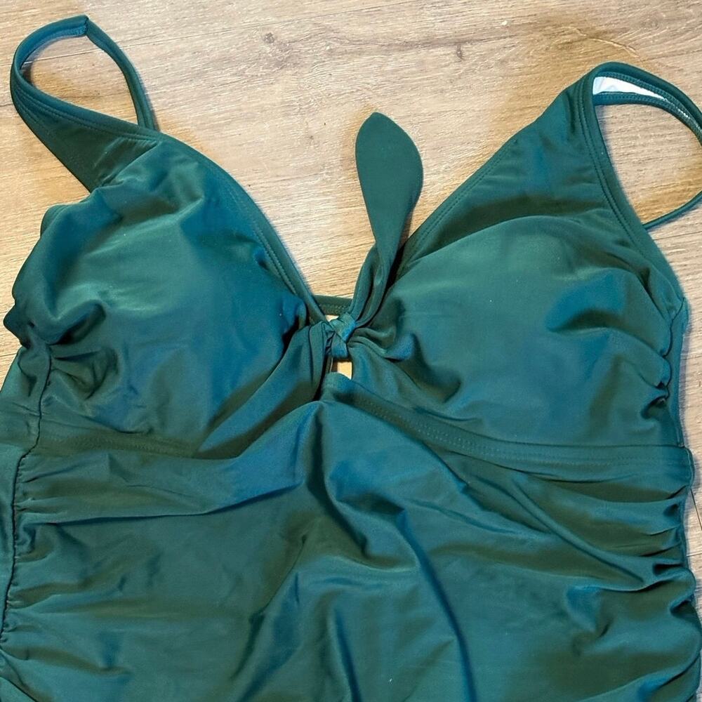 Kona Sol Women's XL Green Tie-Front Ruched One Piece Swimsuit Full Coverage - Picture 6 of 12